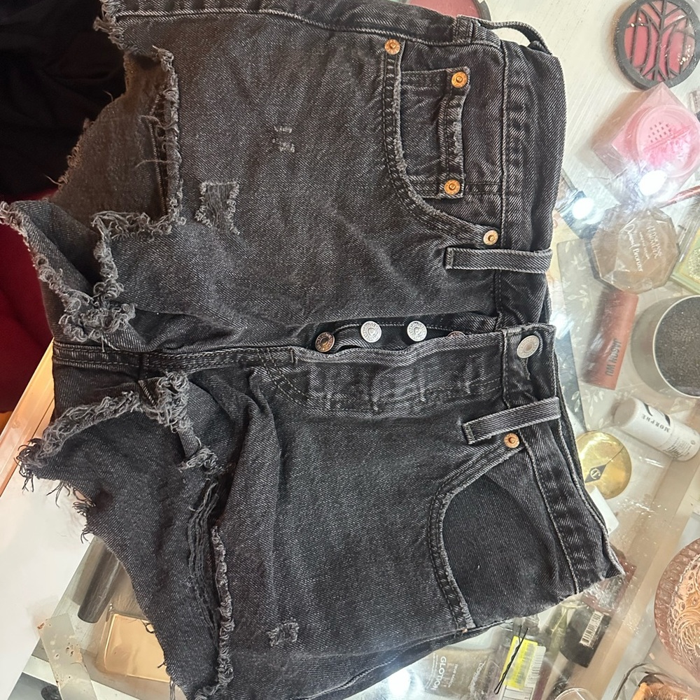 Levi's Black Jean Shorts Distressed Denim